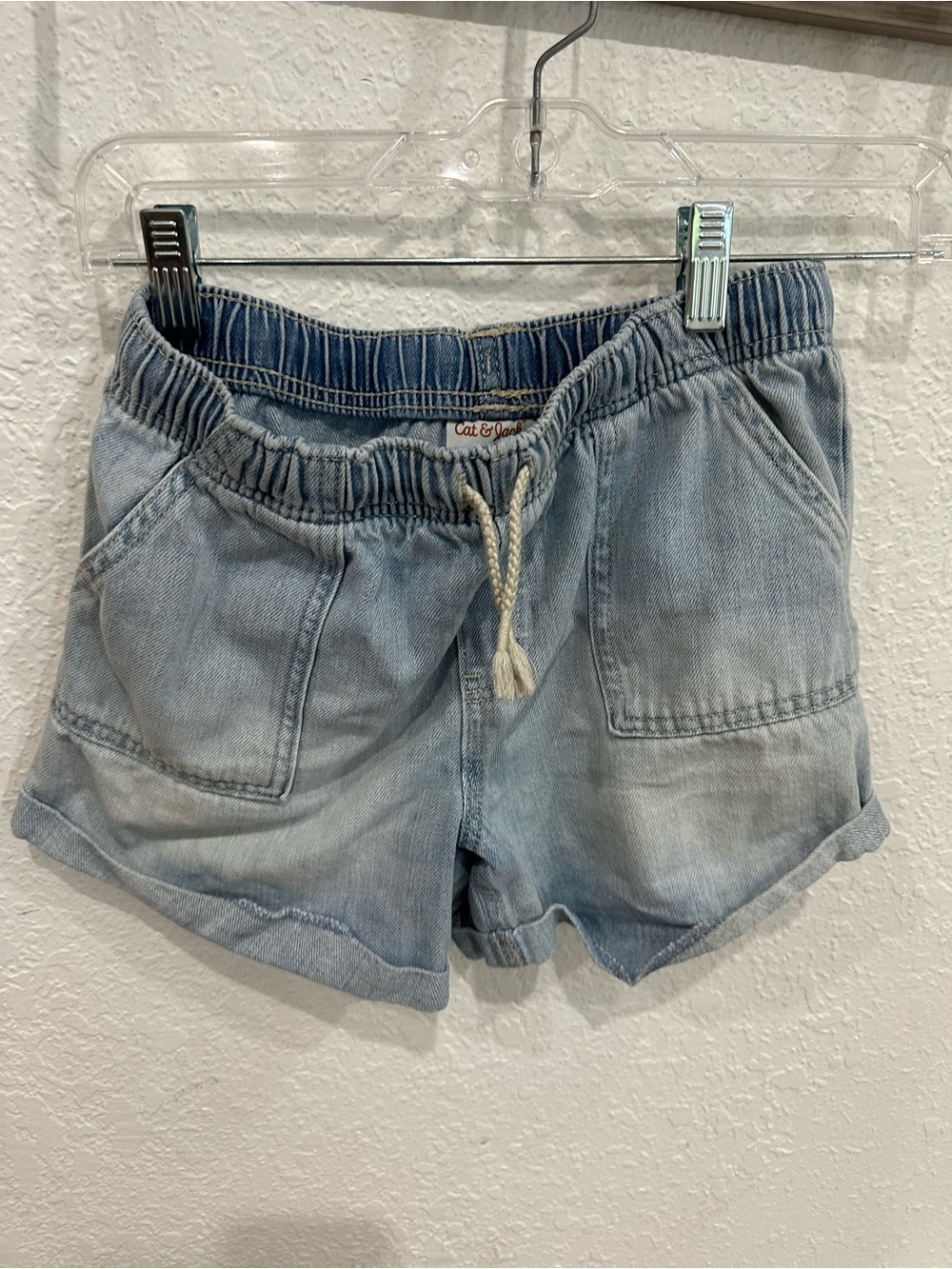 Light Blue Girls Elastic Waist Denim Shorts
